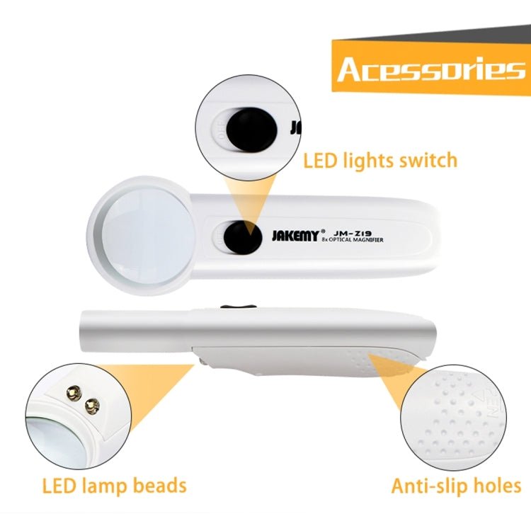 JAKEMY JM - Z19 Portable 8X Optical Magnifier with LED Light, JM - Z19 8X Magnifier - ORIWHIZ