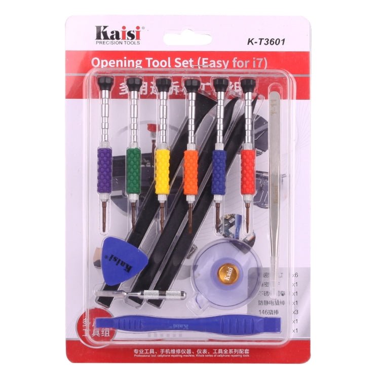 K - T3601 14 in 1 (6 x Screwdriver + 1 x Tweezers + 1 x Stainless Steel Spudger + 1 x Anti - static Spudger + 3 x 146 Spudger + 1 x Suction Sucker + 1 x Triangle Opener) Profession Multi - purpose Opening Tool Set for iPhone, Samsung, Xiaomi and More Phones - ORIWHIZ