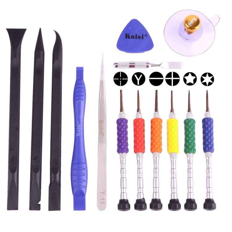 K - T3601 14 in 1 (6 x Screwdriver + 1 x Tweezers + 1 x Stainless Steel Spudger + 1 x Anti - static Spudger + 3 x 146 Spudger + 1 x Suction Sucker + 1 x Triangle Opener) Profession Multi - purpose Opening Tool Set for iPhone, Samsung, Xiaomi and More Phones - ORIWHIZ