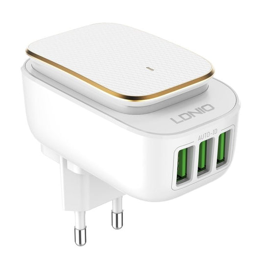 LDNIO A3305 3.4A 3 USB Interfaces Travel Charger Mobile Phone Charger, Support Touch LED Night Light, EU Plug,, Type - C / USB - C, Micro USB, 8 Pin - ORIWHIZ