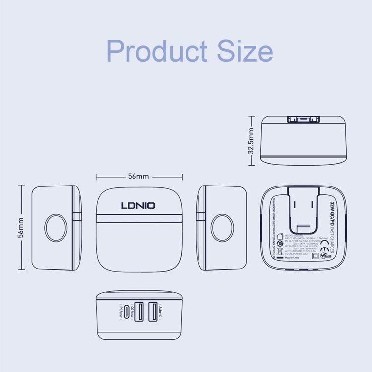 LDNIO A3513Q 32W QC3.0 3 USB Ports Phone Adapter, US Plug with Micro USB Cable, US Plug with 8 Pin Cable, US Plug with Type - C Cable, US Plug with Type - C to 8 Pin Cable, EU Plug with Micro USB Cable, EU Plug with 8 Pin Cable, EU Plug with Type - C Cable - ORIWHIZ