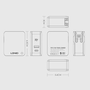 LDNIO A4403C 30W PD + Auto - id Foldable Fast Travel Charger with 1m Micro USB Cable, EU Plug, with Micro USB Cable, 30W with Micro USB Cable - ORIWHIZ