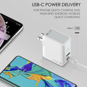 LDNIO A4403C 30W PD + Auto - id Foldable Fast Travel Charger with 1m USB - C / Type - C Cable, AU Plug, with Type - C Cable, 30W with Type - C Cable - ORIWHIZ