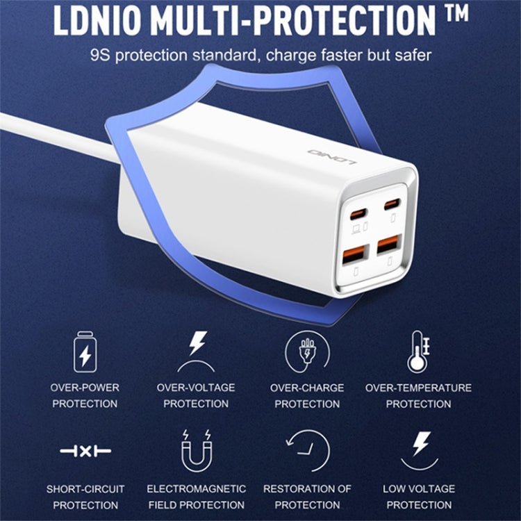 LDNIO A4610C PD65W Dual USB - C / Type - C + Dual USB Fast Charger, Cable Length: 1.5m, EU Plug·, A4610C (UK Plug), US Plug - ORIWHIZ