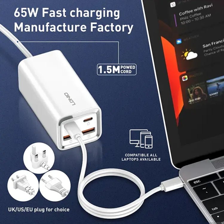 LDNIO A4610C PD65W Dual USB - C / Type - C + Dual USB Fast Charger, Cable Length: 1.5m, EU Plug·, A4610C (UK Plug), US Plug - ORIWHIZ