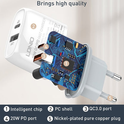 LDNIO Q229 QC3.0 / PD20W USB + Type - C Fast Charger with 1m Type - C to Type - C Cable, EU Plug, UK Plug, US Plug - ORIWHIZ