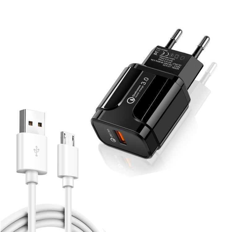LZ - 023 18W QC 3.0 USB Portable Travel Charger + 3A USB to Micro USB Data Cable, EU Plug, Micro USB Data Cable, EU Plug - ORIWHIZ