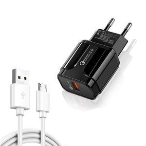 LZ - 023 18W QC 3.0 USB Portable Travel Charger + 3A USB to Micro USB Data Cable, EU Plug, Micro USB Data Cable, EU Plug - ORIWHIZ