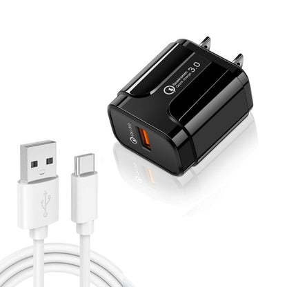 LZ - 023 18W QC3.0 USB Portable Travel Charger + 3A USB toType - C Data Cable, US Plug, Type - C Data Cable, US Plug - ORIWHIZ