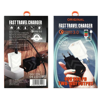 LZ - 715 20W PD + QC 3.0 Dual - port Fast Charge Travel Charger with USB to Type - C Data Cable, EU Plug, USB to Type - C Data Cable, EU Plug - ORIWHIZ