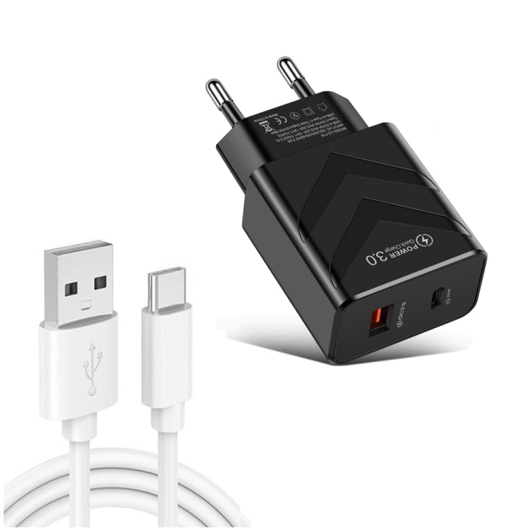 LZ - 715 20W PD + QC 3.0 Dual - port Fast Charge Travel Charger with USB to Type - C Data Cable, EU Plug, USB to Type - C Data Cable, EU Plug - ORIWHIZ