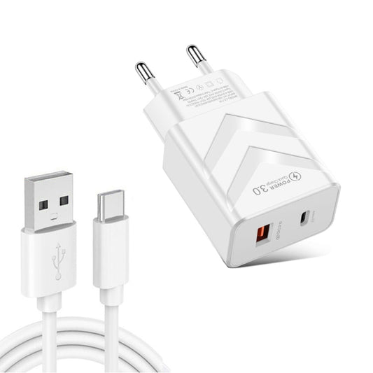 LZ - 715 20W PD + QC 3.0 Dual - port Fast Charge Travel Charger with USB to Type - C Data Cable, EU Plug, USB to Type - C Data Cable, EU Plug - ORIWHIZ