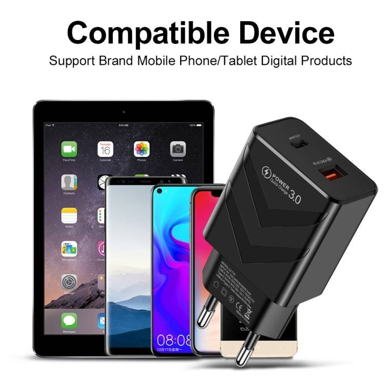 LZ - 715 20W PD + QC 3.0 Dual - port Fast Charge Travel Charger with USB to Type - C Data Cable, EU Plug, USB to Type - C Data Cable, EU Plug - ORIWHIZ