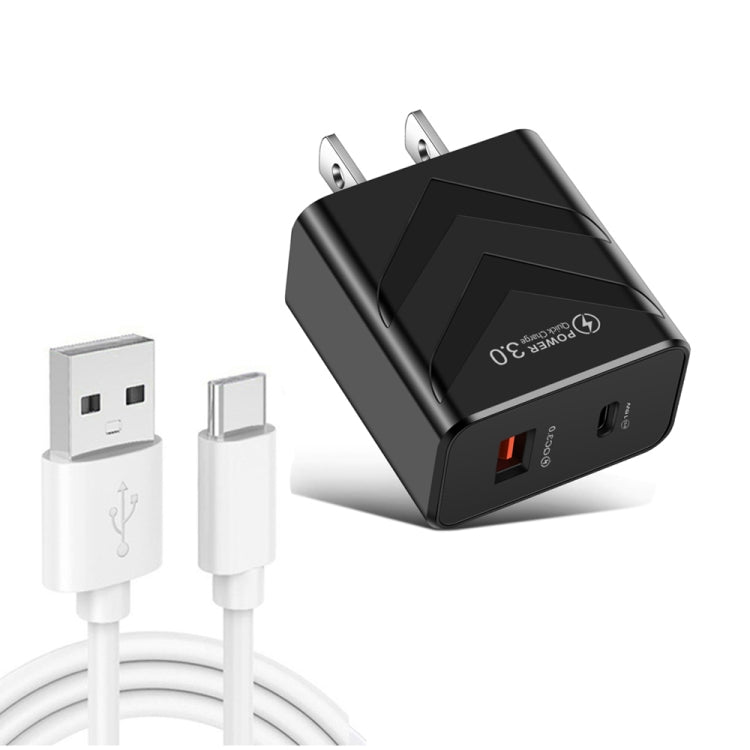 LZ - 715 20W PD + QC 3.0 Dual - port Fast Charge Travel Charger with USB to Type - C Data Cable, US Plug, USB to Type - C Data Cable, US Plug - ORIWHIZ