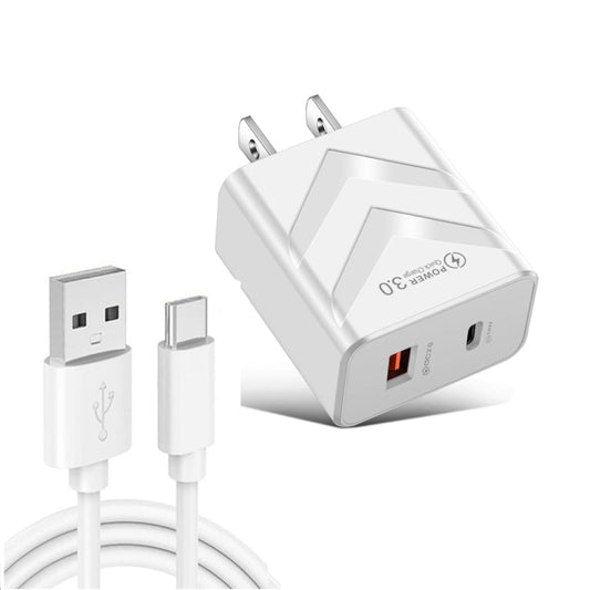 LZ - 715 20W PD + QC 3.0 Dual - port Fast Charge Travel Charger with USB to Type - C Data Cable, US Plug, USB to Type - C Data Cable, US Plug - ORIWHIZ