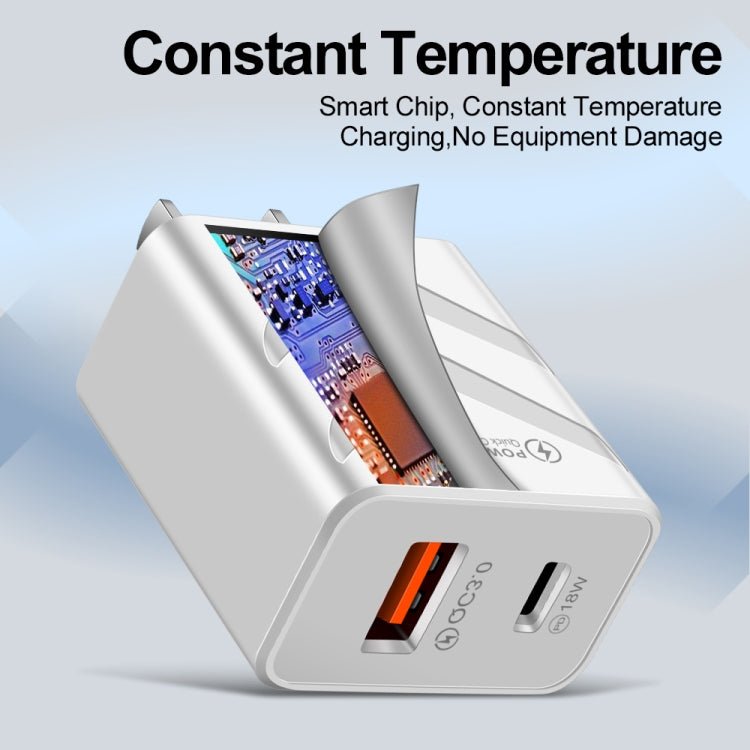 LZ - 715 20W PD + QC 3.0 Dual - port Fast Charge Travel Charger with USB to Type - C Data Cable, US Plug, USB to Type - C Data Cable, US Plug - ORIWHIZ
