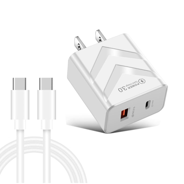 LZ - 715 20W PD + QC 3.0 Dual Ports Fast Charging Travel Charger with USB - C / Type - C to USB - C / Type - C Data Cable, US Plug, Type - C to Type - C Data Cable, US Plug - ORIWHIZ