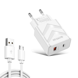 LZ - 715 20W PD + QC 3.0 Dual Ports Fast Charging Travel Charger with USB to Micro USB Data Cable, EU Plug, USB to Micro USB Data Cable, EU Plug - ORIWHIZ