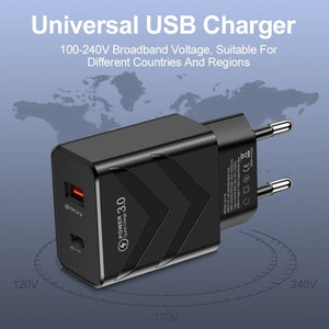 LZ - 715 PD + QC 3.0 Dual Ports Fast Charging Travel Charger, EU Plug, EU Plug - ORIWHIZ