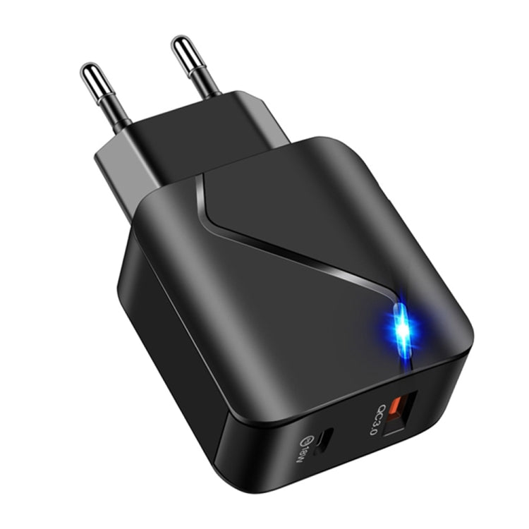 LZ - 819A+C 18W QC3.0 USB + PD USB - C / Type - C Interface Travel Charger with Indicator Light + USB to 8 Pin Fast Charging Data Cable Set, EU Plug, EU Plug - ORIWHIZ