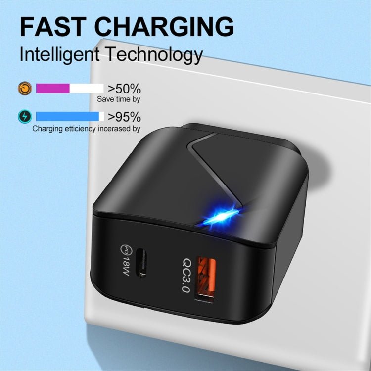 LZ - 819A+C 18W QC3.0 USB + PD USB - C / Type - C Interface Travel Charger with Indicator Light + USB to 8 Pin Fast Charging Data Cable Set, EU Plug, EU Plug - ORIWHIZ