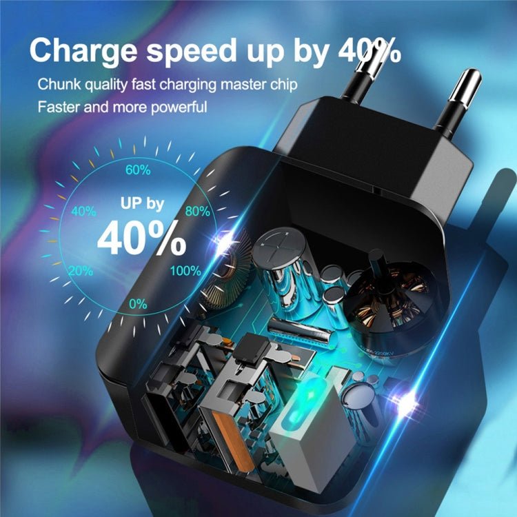 LZ - 819A+C 18W QC3.0 USB + PD USB - C / Type - C Interface Travel Charger with Indicator Light + USB to 8 Pin Fast Charging Data Cable Set, EU Plug, EU Plug - ORIWHIZ