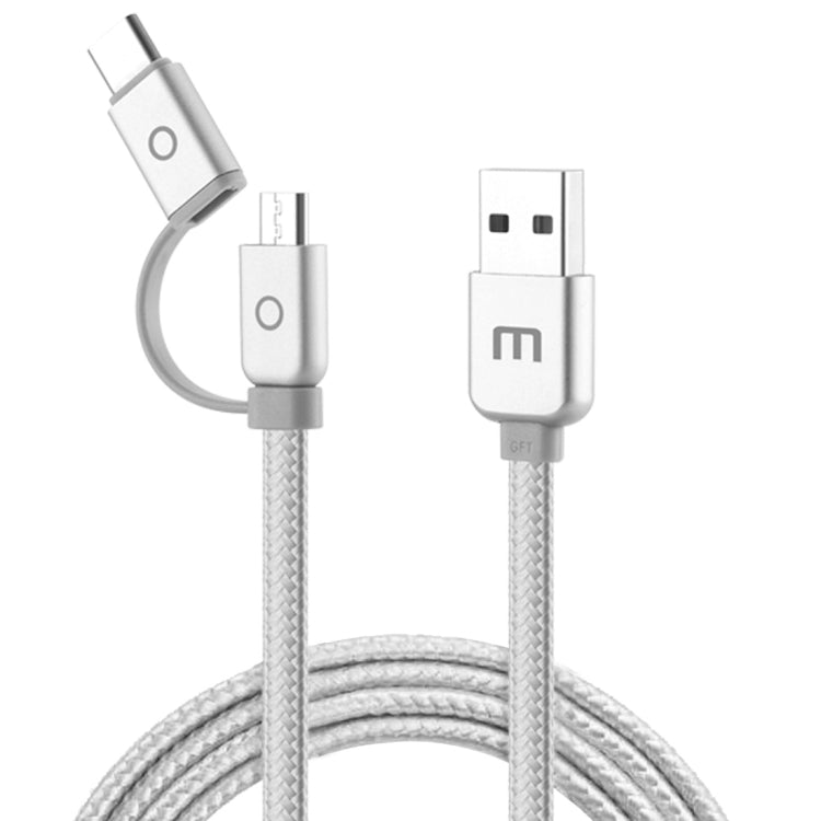Meizu 1m 2 in 1 Noodle Weave Style Metal Head 5V 2.0A USB - C / Type - C + Micro USB to USB 2.0 Data Sync Charging Cable - ORIWHIZ
