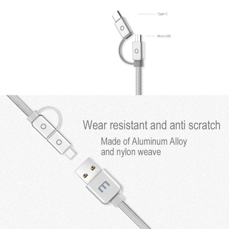 Meizu 1m 2 in 1 Noodle Weave Style Metal Head 5V 2.0A USB - C / Type - C + Micro USB to USB 2.0 Data Sync Charging Cable - ORIWHIZ