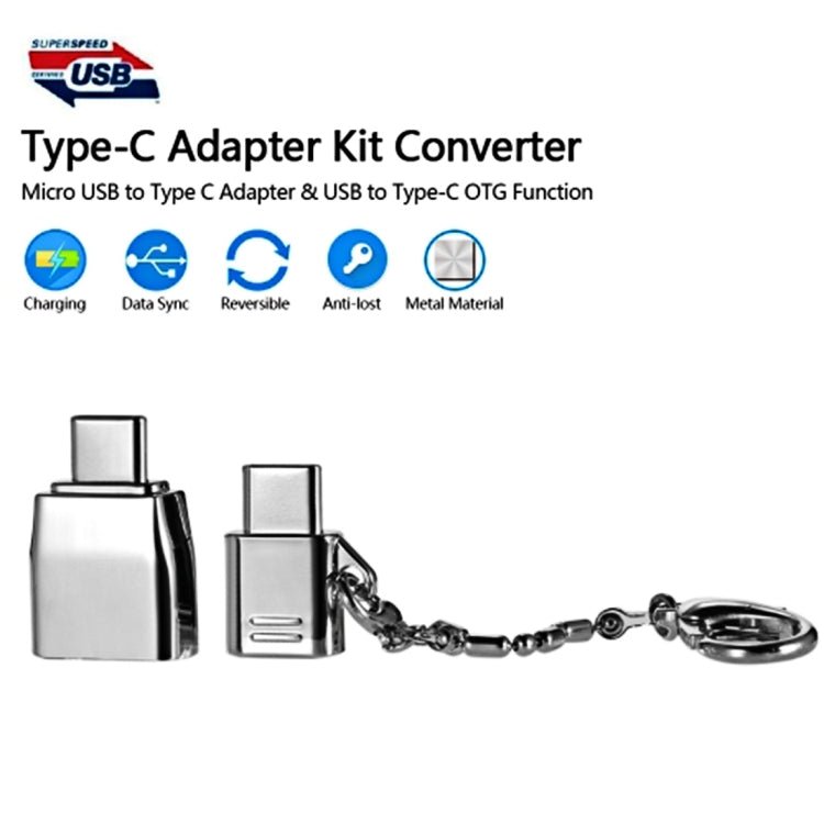 Micro USB Female to USB - C / Type - C Male + USB 2.0 Female to USB - C / Type - C Male Metal Adapter - ORIWHIZ