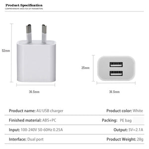 Mini Dual Port USB Charger with USB to Micro USB Data Cable, AU Plug, AU Plug + Micro USB Cable - ORIWHIZ