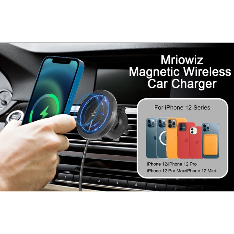 Mriowiz M - 2002W 15W 360 - degree Rotating MagSafe Magnetic Car Wireless Charger for iPhone 12 Series, with USB + USB - C / Type - C Data Cable, Cable Length: 1m, M - 2002W - ORIWHIZ
