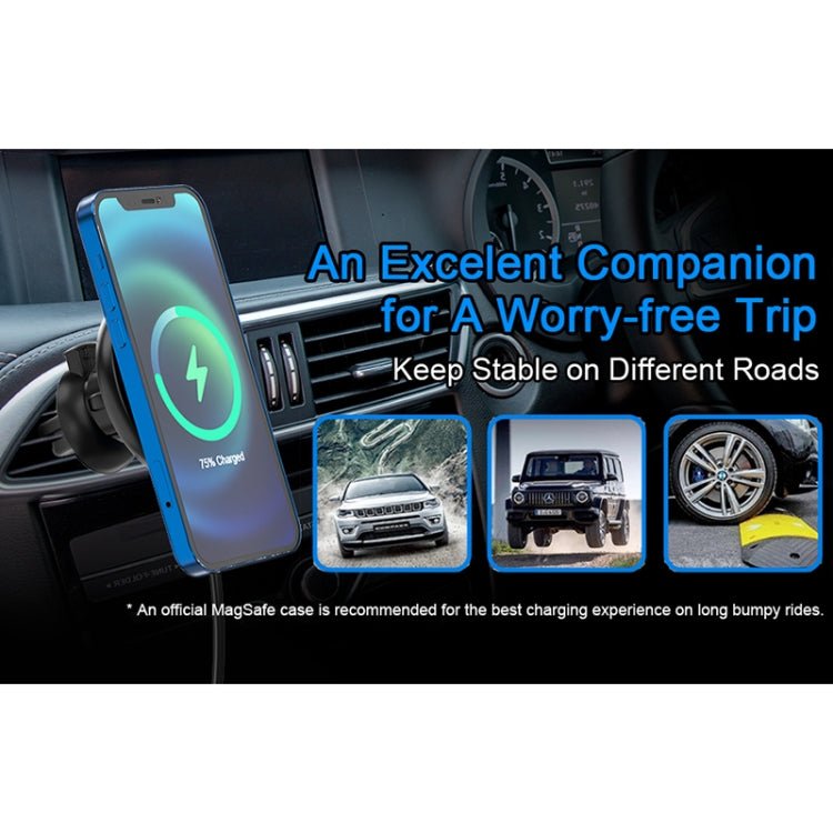 Mriowiz M - 2002W 15W 360 - degree Rotating MagSafe Magnetic Car Wireless Charger for iPhone 12 Series, with USB + USB - C / Type - C Data Cable, Cable Length: 1m, M - 2002W - ORIWHIZ