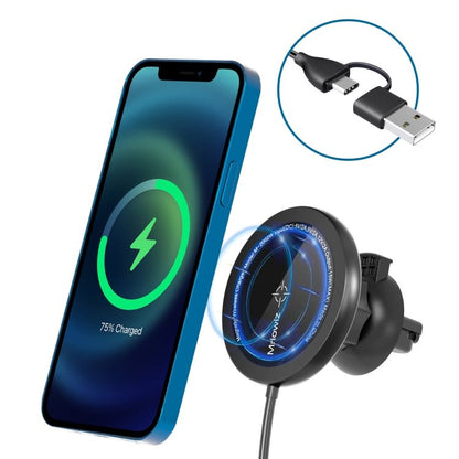 Mriowiz M - 2002W 15W 360 - degree Rotating MagSafe Magnetic Car Wireless Charger for iPhone 12 Series, with USB + USB - C / Type - C Data Cable, Cable Length: 1m, M - 2002W - ORIWHIZ