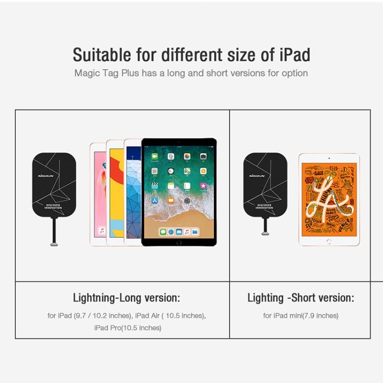 NILLKIN NKR01 For iPad 9.7 / 10.2 inch & iPad Air 10.5 inch & iPad Pro 10.5 inch Long Magic Tag Plus QI Standard Wireless Charging Receiver with 8 Pin Port, 8 Pin Long - ORIWHIZ