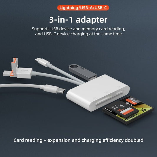 NK - 1011TL Pro USB - C / Type - C, 8 Pin, USB to USB - C / Type - C, USB, CF, TF, SD Card Slot Card Reader Adapter, NK - 1011TL Pro - ORIWHIZ