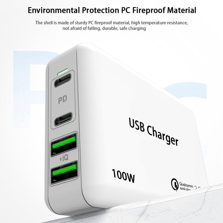 PD 100W Dual USB - C / Type - C + Dual USB 4 - port Charger with Power Cable for Apple / Huawei / Samsung Laptop, EU Plug, US Plug, UK Plug - ORIWHIZ