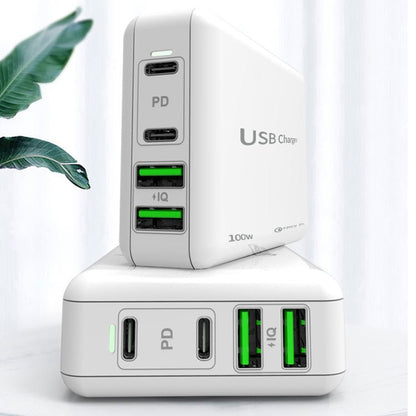 PD 100W Dual USB - C / Type - C + Dual USB 4 - port Charger with Power Cable for Apple / Huawei / Samsung Laptop, EU Plug, US Plug, UK Plug - ORIWHIZ