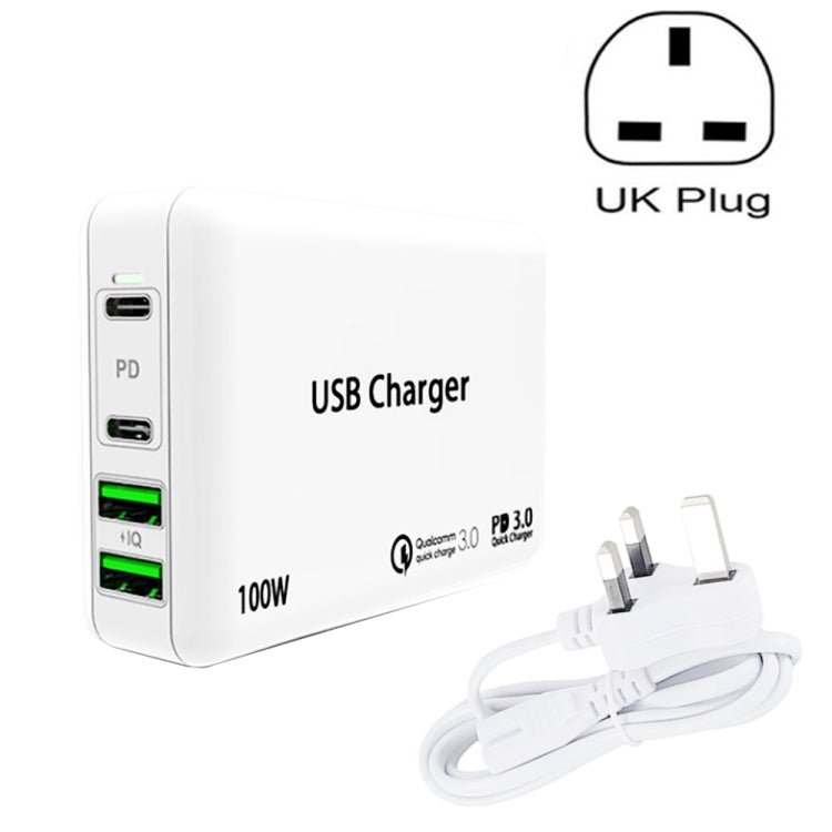 PD 100W Dual USB - C / Type - C + Dual USB 4 - port Charger with Power Cable for Apple / Huawei / Samsung Laptop, EU Plug, US Plug, UK Plug - ORIWHIZ