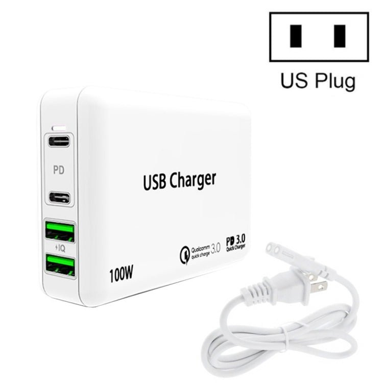 PD 100W Dual USB - C / Type - C + Dual USB 4 - port Charger with Power Cable for Apple / Huawei / Samsung Laptop, EU Plug, US Plug, UK Plug - ORIWHIZ