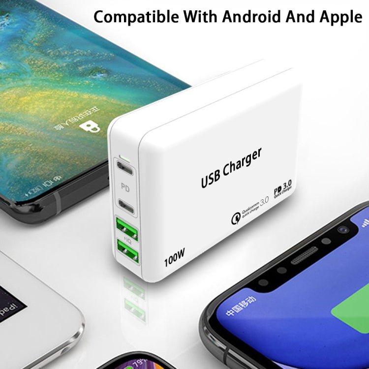 PD 100W Dual USB - C / Type - C + Dual USB 4 - port Charger with Power Cable for Apple / Huawei / Samsung Laptop, EU Plug, US Plug, UK Plug - ORIWHIZ