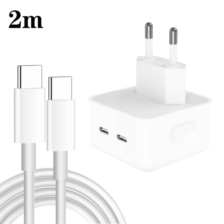 PD 35W Dual USB - C / Type - C Ports Charger with Type - C to Type - C Data Cable, EU Plug, EU Plug + 1m Dual Type - C Cable, EU Plug + 2m Dual Type - C Cable - ORIWHIZ