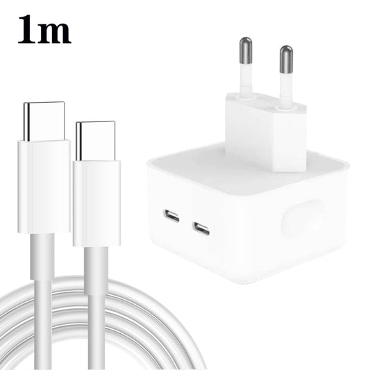 PD 35W Dual USB - C / Type - C Ports Charger with Type - C to Type - C Data Cable, EU Plug, EU Plug + 1m Dual Type - C Cable, EU Plug + 2m Dual Type - C Cable - ORIWHIZ