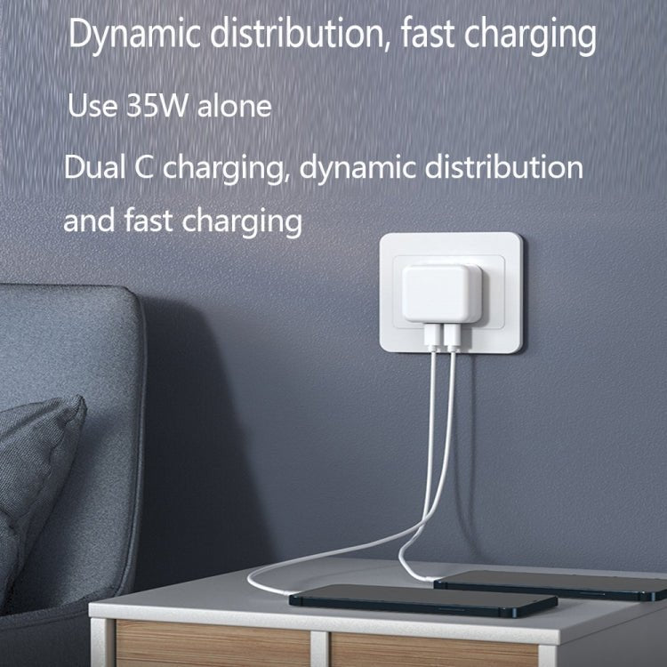 PD 35W Dual USB - C / Type - C Ports Charger with Type - C to Type - C Data Cable, EU Plug, EU Plug + 1m Dual Type - C Cable, EU Plug + 2m Dual Type - C Cable - ORIWHIZ