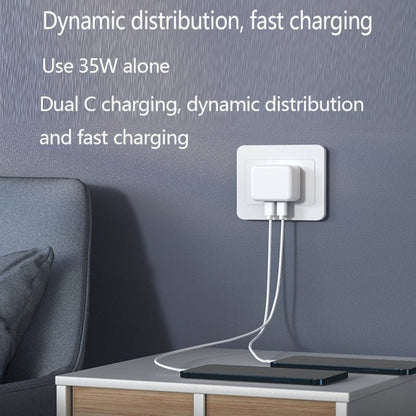 PD 35W Dual USB - C / Type - C Ports Charger with Type - C to Type - C Data Cable, EU Plug, EU Plug + 1m Dual Type - C Cable, EU Plug + 2m Dual Type - C Cable - ORIWHIZ