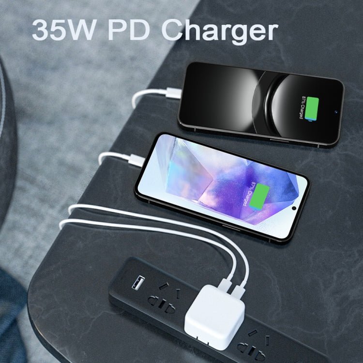 PD 35W Dual USB - C / Type - C Ports Charger with Type - C to Type - C Data Cable, EU Plug, EU Plug + 1m Dual Type - C Cable, EU Plug + 2m Dual Type - C Cable - ORIWHIZ