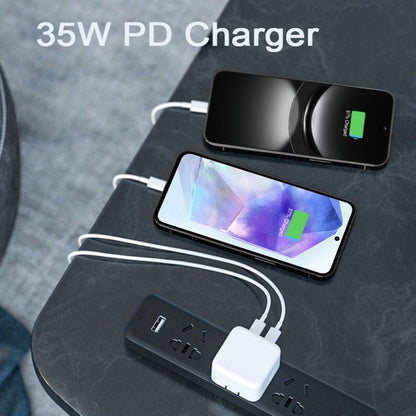 PD 35W Dual USB - C / Type - C Ports Charger with Type - C to Type - C Data Cable, EU Plug, EU Plug + 1m Dual Type - C Cable, EU Plug + 2m Dual Type - C Cable - ORIWHIZ