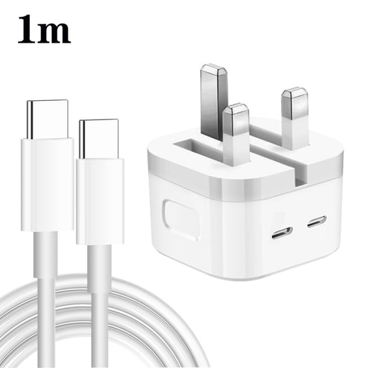 PD 35W Dual USB - C / Type - C Ports Charger with Type - C to Type - C Data Cable, UK Plug, UK Plug + 1m Dual Type - C Cable, UK Plug + 2m Dual Type - C Cable - ORIWHIZ