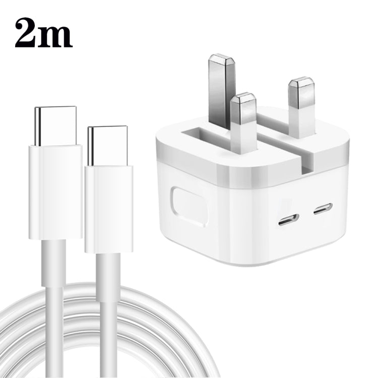 PD 35W Dual USB - C / Type - C Ports Charger with Type - C to Type - C Data Cable, UK Plug, UK Plug + 1m Dual Type - C Cable, UK Plug + 2m Dual Type - C Cable - ORIWHIZ
