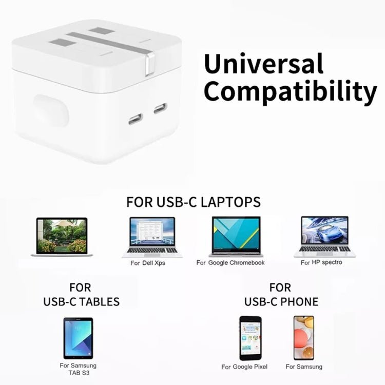PD 35W Dual USB - C / Type - C Ports Charger with Type - C to Type - C Data Cable, UK Plug, UK Plug + 1m Dual Type - C Cable, UK Plug + 2m Dual Type - C Cable - ORIWHIZ