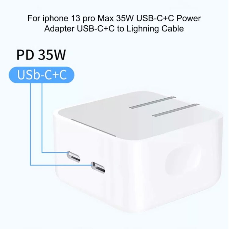 PD 35W Dual USB - C / Type - C Ports Charger with Type - C to Type - C Data Cable, US Plug, US Plug + 1m Dual Type - C Cable, US Plug + 2m Dual Type - C Cable - ORIWHIZ